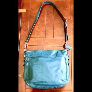 Coach Teal Leather Hobo Shoulder Bag Zipper Closure NO SHORT STRAP- ONLY LONG